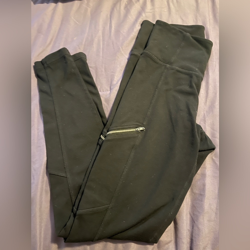 Athleta Black Leggings Front Zipper Pockets Size Small Athleisure Basic Outdoor